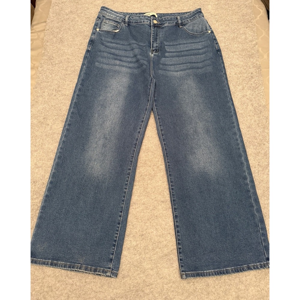 Katch Me Women's Wide Leg Jeans Streetwear Medium Wash Size EUR 48 Waist 36"